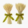 Tall Wheat Sheaf with Green Velvet Bow (Pair)