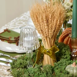 Tall Wheat Sheaf with Green Velvet Bow (Pair)