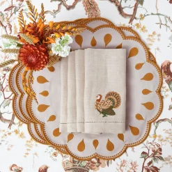Taupe Embroidered Turkey Linen Napkins (Set of 4)