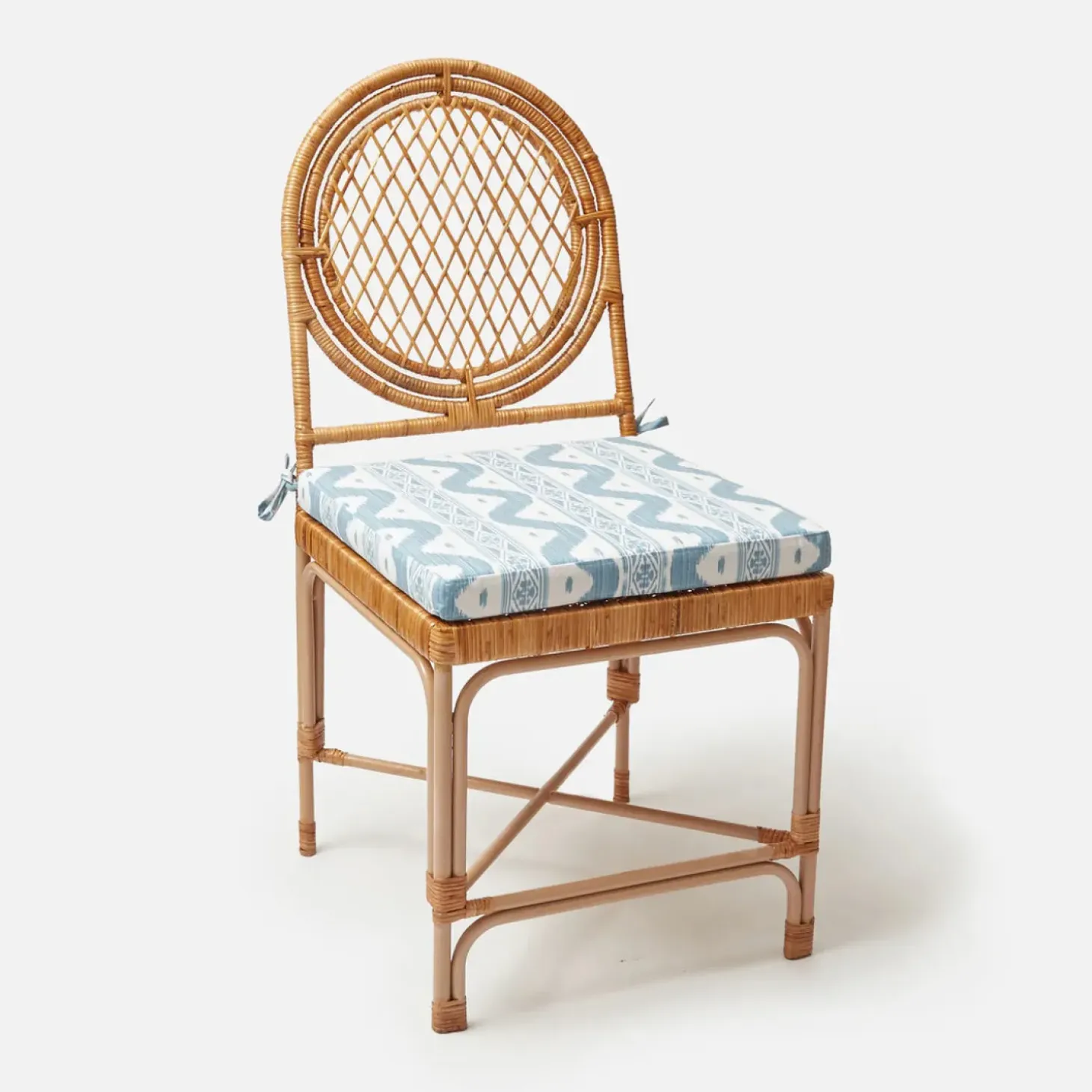 Vivienne Rattan Chair with Ikat Seat Pad Cushion