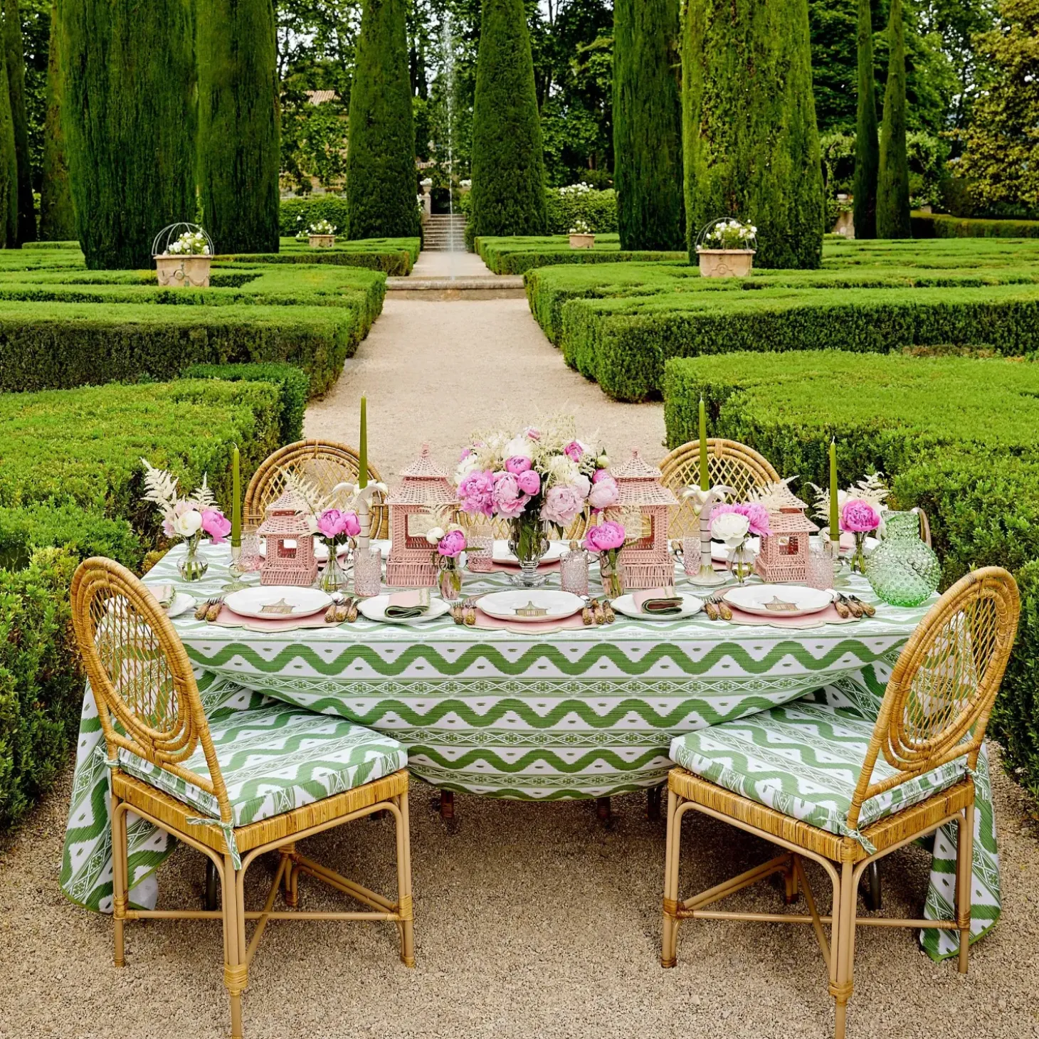 Vivienne Rattan Chair with Ikat Seat Pad Cushion