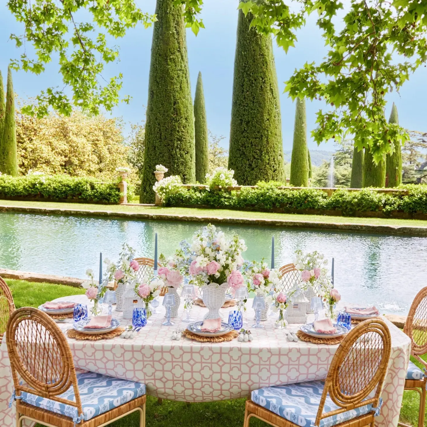 Vivienne Rattan Chair with Ikat Seat Pad Cushion