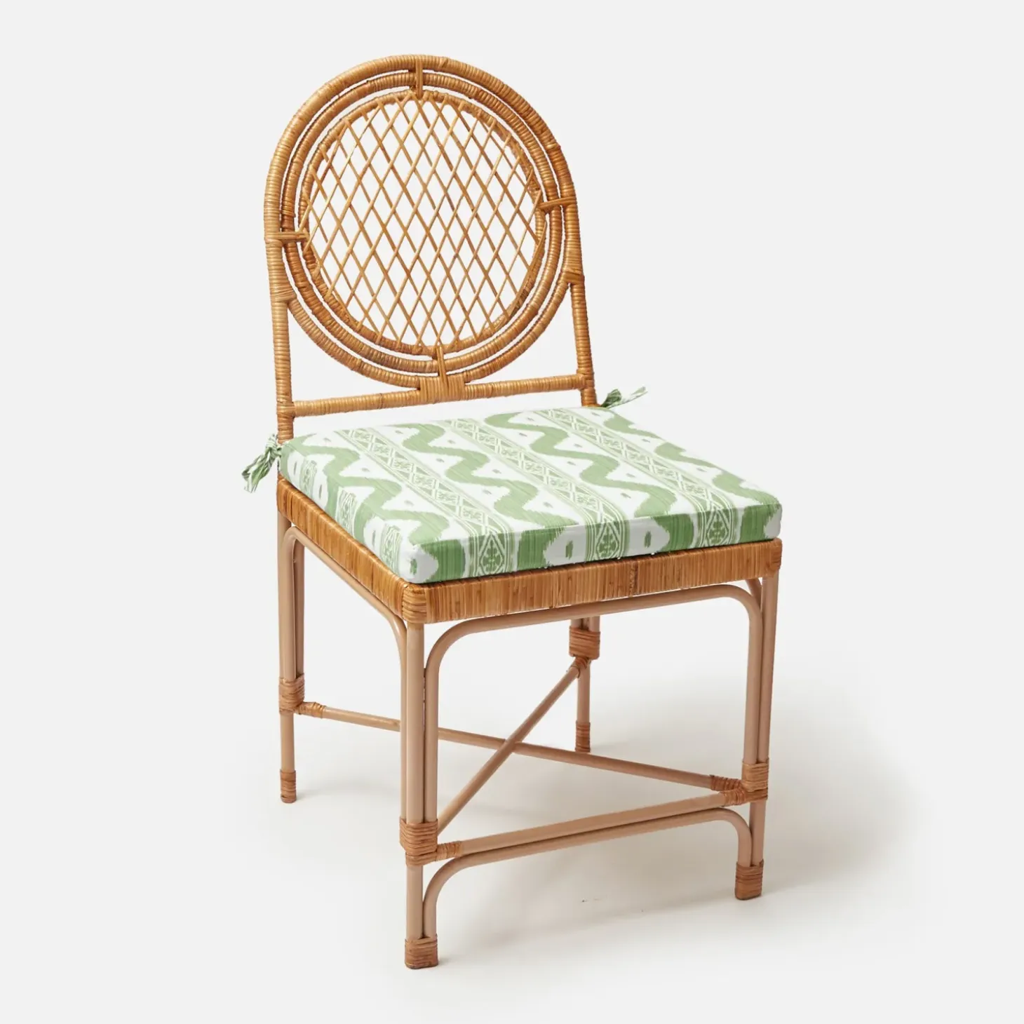 Vivienne Rattan Chair with Ikat Seat Pad Cushion