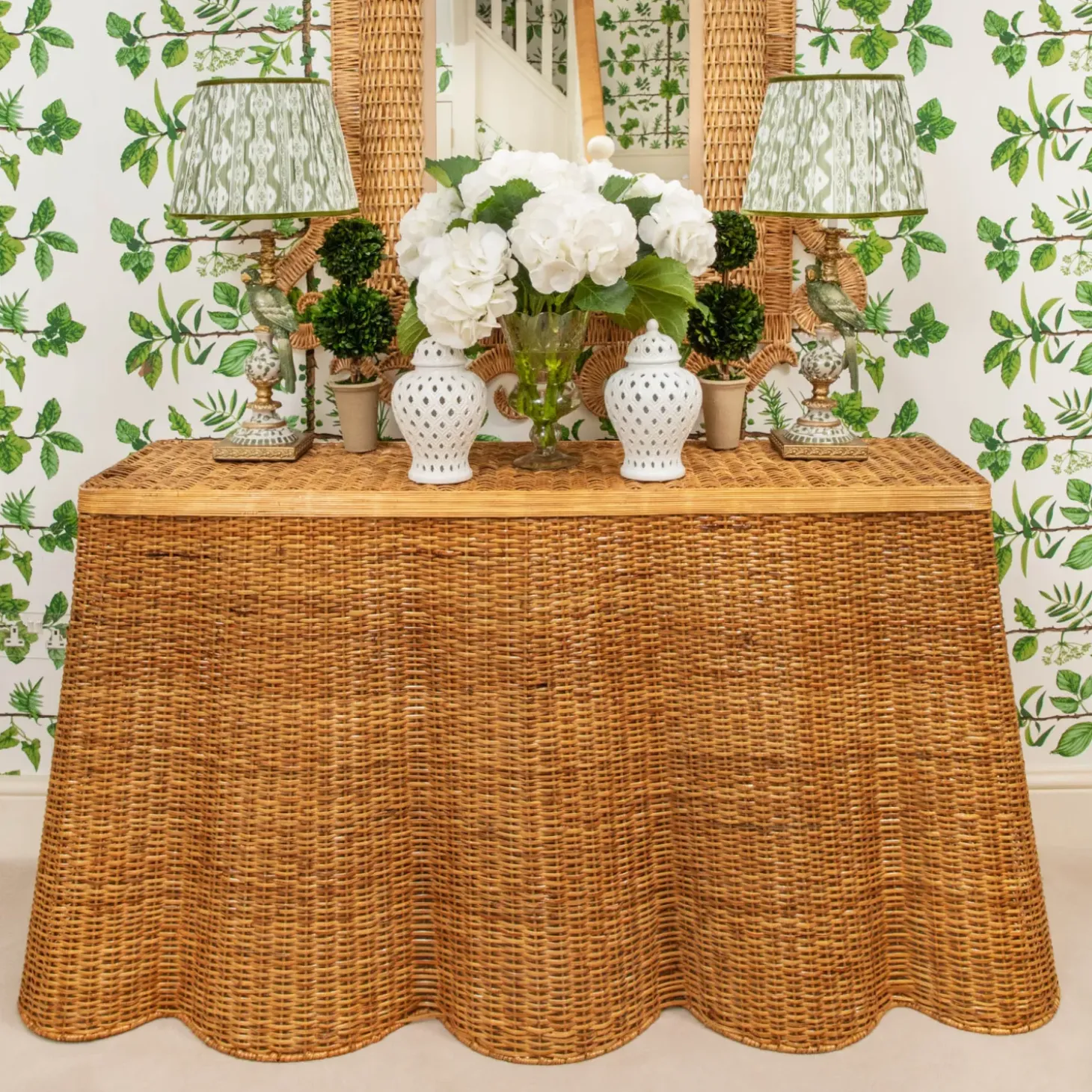 Vivienne Rattan Scalloped Console Table