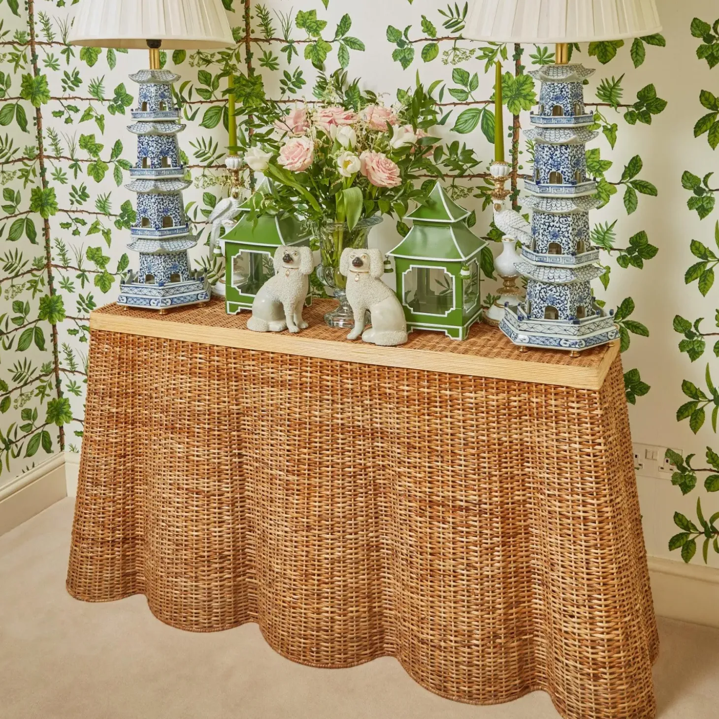 Vivienne Rattan Scalloped Console Table