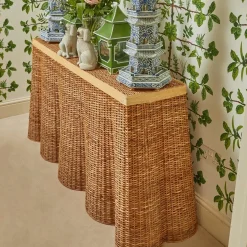 Vivienne Rattan Scalloped Console Table