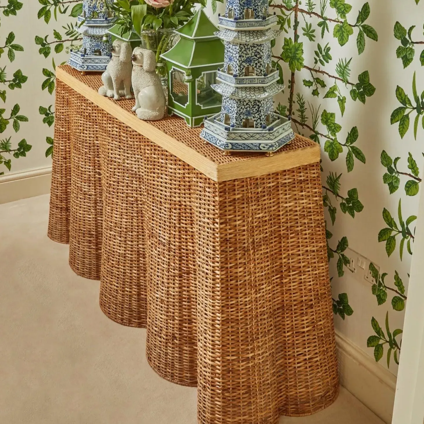 Vivienne Rattan Scalloped Console Table