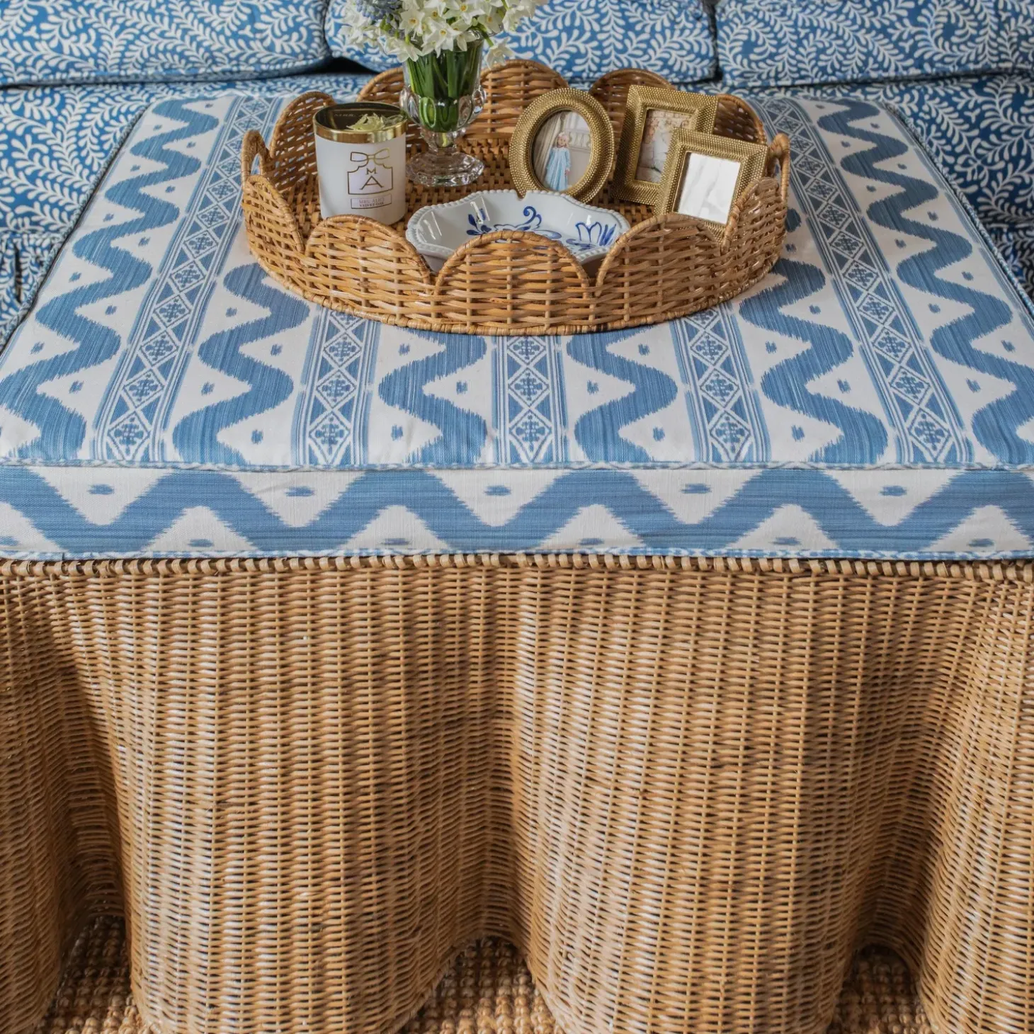 Vivienne Rattan Scalloped Ottoman