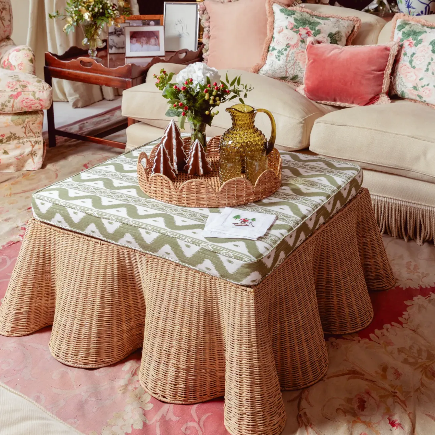 Vivienne Rattan Scalloped Ottoman