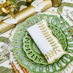 White & Gold Laurel Napkins (Set of 4)