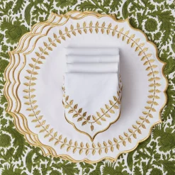 White & Gold Laurel Napkins (Set of 4)
