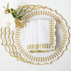 White & Gold Laurel Placemats & Napkins (Set of 4)
