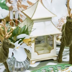 White & Gold Pagoda Lantern Set