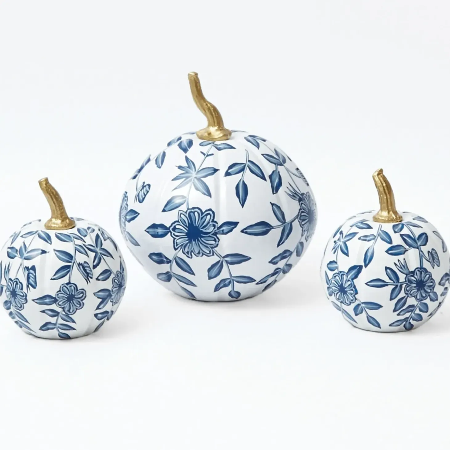 White Chinoiserie Tole Pumpkin Family