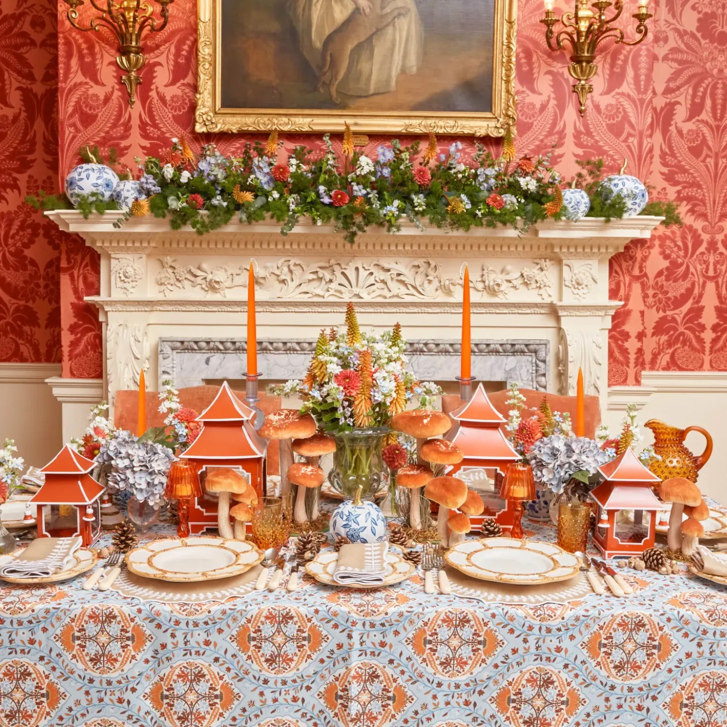White Chinoiserie Tole Pumpkin Family