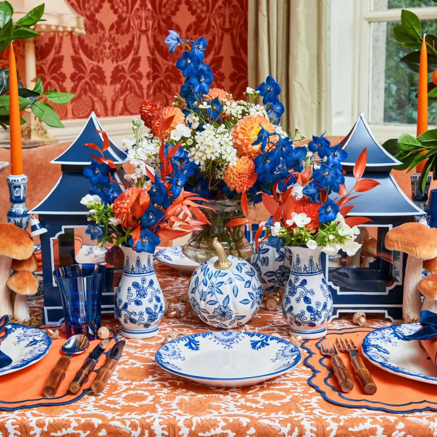 White Chinoiserie Tole Pumpkin Family