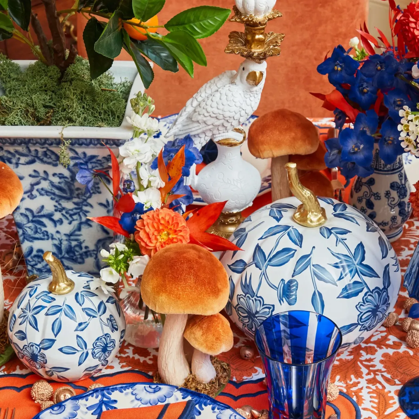 White Chinoiserie Tole Pumpkin Family