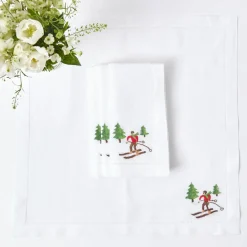 White Embroidered Skier Napkins (Set of 4)