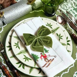 White Embroidered Skier Napkins (Set of 4)