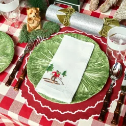 White Embroidered Skier Napkins (Set of 4)