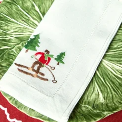 White Embroidered Skier Napkins (Set of 4)