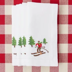 White Embroidered Skier Napkins (Set of 4)
