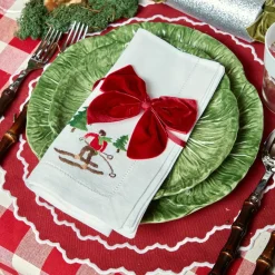 White Embroidered Skier Napkins (Set of 4)