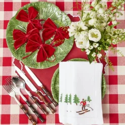 White Embroidered Skier Napkins (Set of 4)