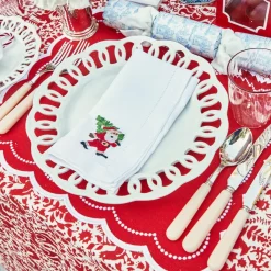 White Hand Embroidered Father Christmas Napkins (Set of 4)