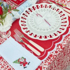 White Hand Embroidered Father Christmas Napkins (Set of 4)