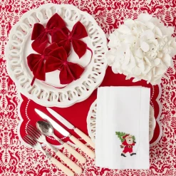 White Hand Embroidered Father Christmas Napkins (Set of 4)