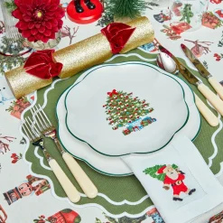 White Hand Embroidered Father Christmas Napkins (Set of 4)