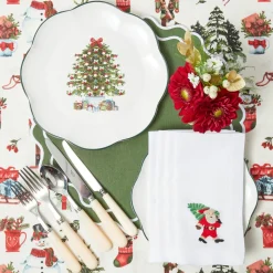 White Hand Embroidered Father Christmas Napkins (Set of 4)
