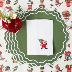 White Hand Embroidered Father Christmas Napkins (Set of 4)