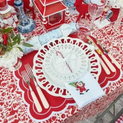 White Hand Embroidered Father Christmas Napkins (Set of 4)