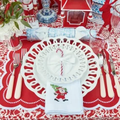White Hand Embroidered Father Christmas Napkins (Set of 4)