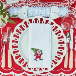 White Hand Embroidered Father Christmas Napkins (Set of 4)