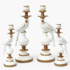 White Parrot Candle Holder Set