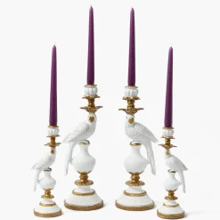 White Parrot Candle Holder Set