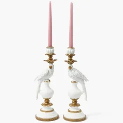 White Parrot Candle Holder (Pair)