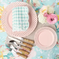 White Rectangular Scalloped Rattan Placemats (Set of 4)