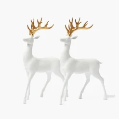 White Reindeer with Gold Antlers (Pair) - 33cm