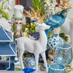 White Reindeer with Gold Antlers (Pair) - 33cm