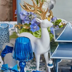 White Reindeer with Gold Antlers (Pair) - 33cm