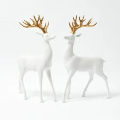White Reindeer with Gold Antlers (Pair) - 33cm