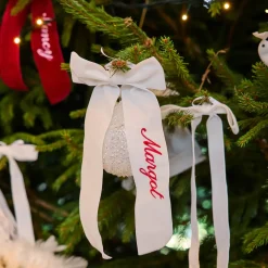White Velvet Christmas Tree Bows (Set of 6)