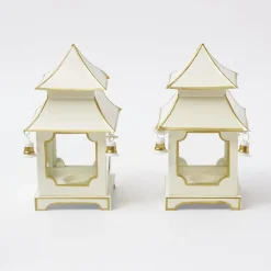 White With Gold Mini Pagoda Lantern (Pair)