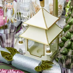White With Gold Mini Pagoda Lantern (Pair)
