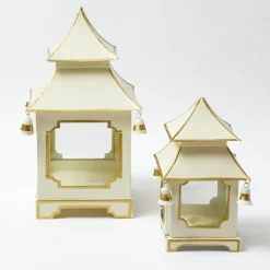 White With Gold Mini Pagoda Lantern (Pair)
