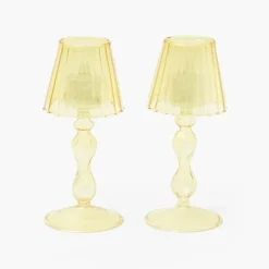 Yellow Glass Lantern Tea Light Holder (Pair) - 18cm